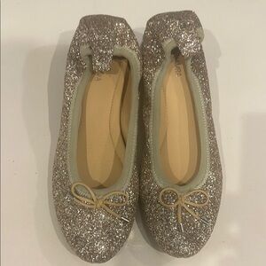 Yosi Samra Glitter Flats with Bow - Silver and Tan